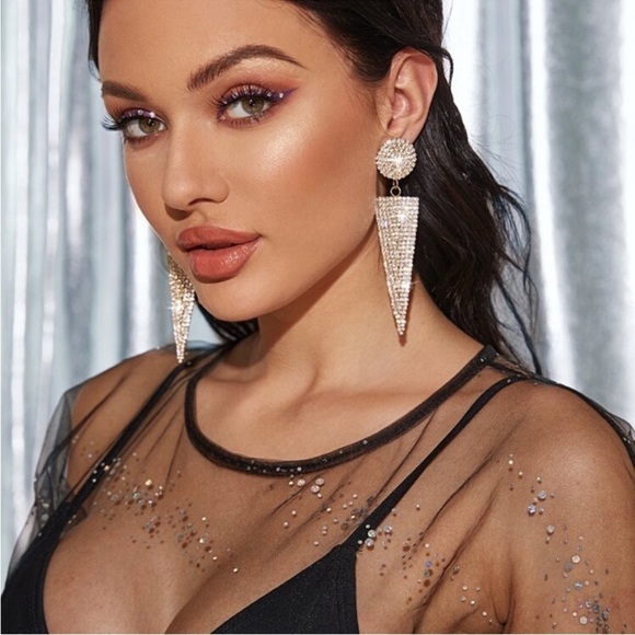 Jewelry - Gold Rhinestone Geometric Drop Earrings